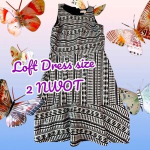 Loft Black/White Fit & Flare Summer Dress, size 2